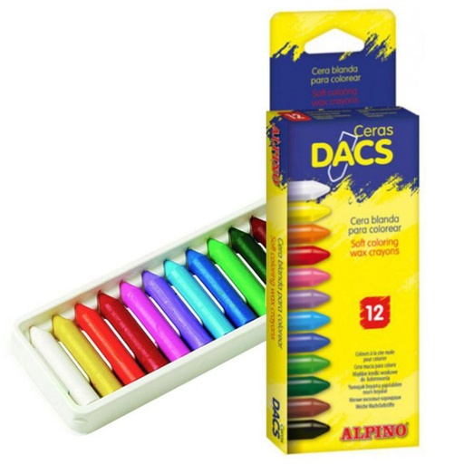 [630214] CERAS DACS — ESTUCHE 12 COLORES · TEXTURA CREMOSA · MEZCLABLES · TRAZO SUAVE Y CUBRIENTE · COLORES VIVOS