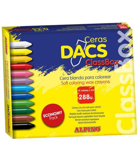 [649413] CERAS DACS ECONOMY PACK 288 UDS · 12 COLORES × 24 · TEXTURA CREMOSA · MEZCLABLES · TRAZO SUAVE Y CUBRIENTE · COLORES VIVOS