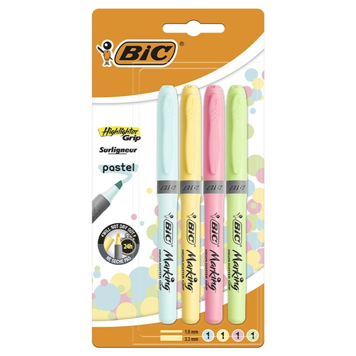 [081474] ROTULADOR FLUORESCENTE BIC HIGHLIGHTER GRIP PASTEL 5 COLORES