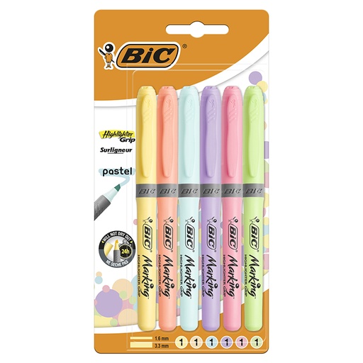 [081475] ROTULADOR FLUORESCENTE BIC HIGHLIGHTER GRIP PASTEL (BLÍSTER 6 UD.)