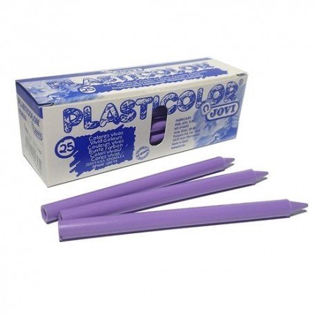 [649373] CERAS JOVI PLASTICOLOR — ESTUCHE UNICOLOR LILA 25UDS · CERA BLANDA · COLORES VIVOS · MEZCLABLES · APTAS PARA ESGRAFIADO