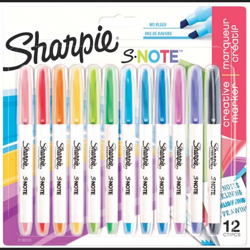 [118608] ROTULADOR SHARPIE – S-NOTE – ROTULADORES CREATIVOS – PUNTA BISELADA 1,2-3,87 MM – BLÍSTER 12 COLORES PASTEL
