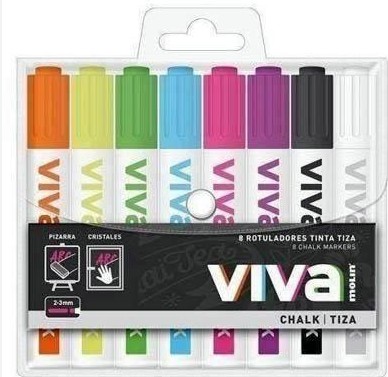 [825572] ROTULADORES DE TIZA LÍQUIDA ESPECIAL CRISTAL MOLIN VIVA – BLISTER 8