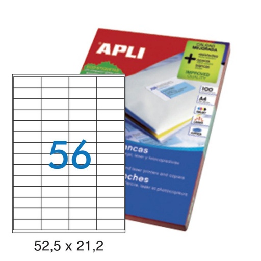 [028998] APLI ETIQUETAS BLANCAS PERMANENTES 52,5 X 21,2 MM | 100 HOJAS (5.600 ETIQUETAS)