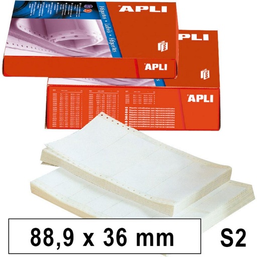 [001286] APLI ETIQUETAS EN CONTINUO 88,9 X 36,0 MM SALIDA 2 | CAJA 8.000 ETIQUETAS (500 HOJAS)