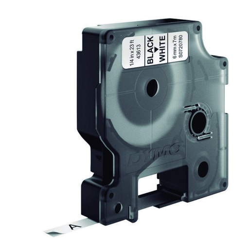 [249964] CINTA DYMO D1 6 MM × 7 M · NEGRO/BLANCO · TRANSFERENCIA TÉRMICA · PET (POLIÉSTER) · ADHESIVO PERMANENTE