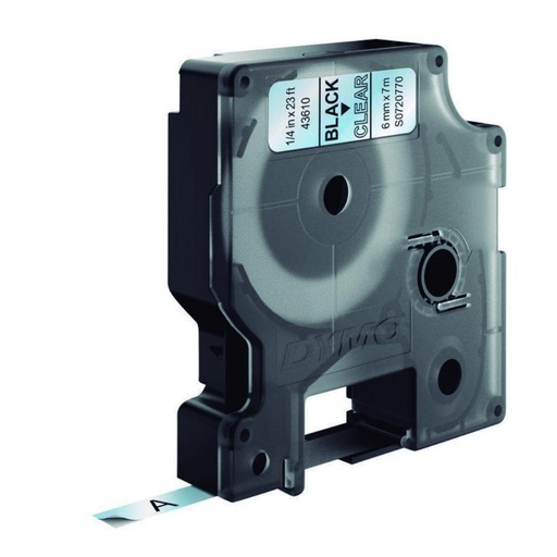[249965] CINTA DYMO D1 6 MM × 7 M · NEGRO/TRANSPARENTE · TRANSFERENCIA TÉRMICA · PET (POLIÉSTER) · ADHESIVO PERMANENTE