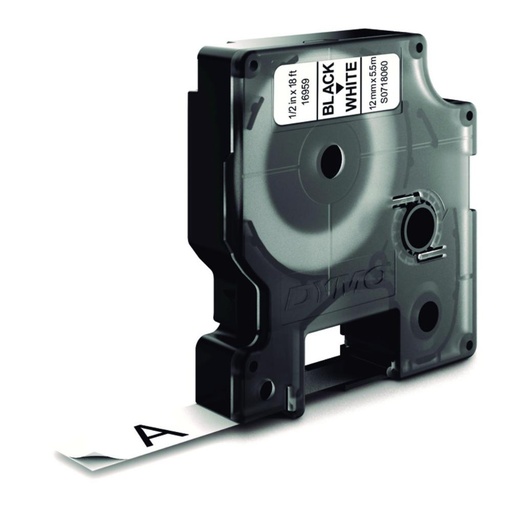 [249976] CINTA DYMO D1 POLIÉSTER PERMANENTE 12 MM × 5,5 M · NEGRO/BLANCO · ULTRA-RESISTENTE · ADHESIVO FIJO