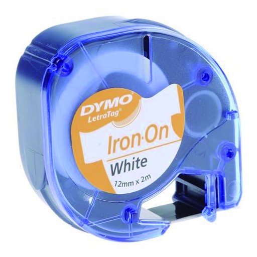 [249890] CINTA DYMO LETRATAG PARA MARCAR ROPA 12 MM × 2 M · NEGRO/BLANCO · TERMOADHESIVA (PLANCHA) · LAVABLE