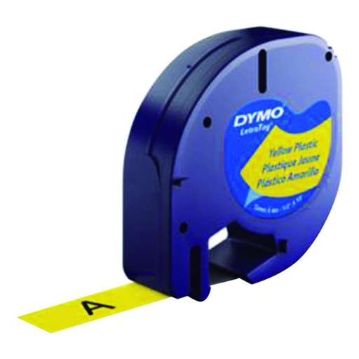 [220289] CINTA DYMO LETRATAG PLÁSTICO 12 MM × 4 M · NEGRO SOBRE AMARILLO · ADHESIVO PERMANENTE · RESISTENTE Y LIMPIABLE
