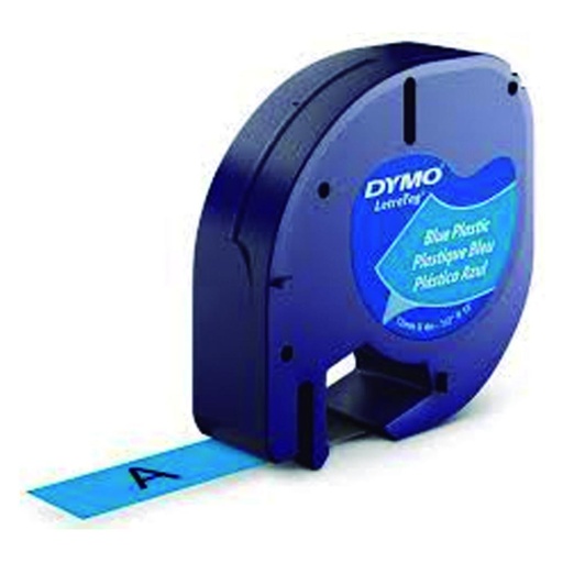 [220292] CINTA DYMO LETRATAG PLÁSTICO 12 MM × 4 M · NEGRO SOBRE AZUL · ADHESIVO PERMANENTE · RESISTENTE Y LIMPIABLE