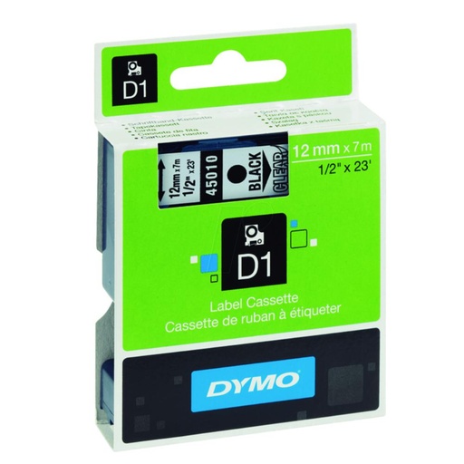 [220294] DYMO D1  (S0720500) · CINTA AUTOADHESIVA NEGRO SOBRE TRANSPARENTE · 12 mm × 7 m 