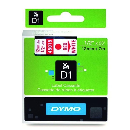 [220297] DYMO D1 (S0720550) · CINTA AUTOADHESIVA ROJO SOBRE BLANCO · 12 mm × 7 m 