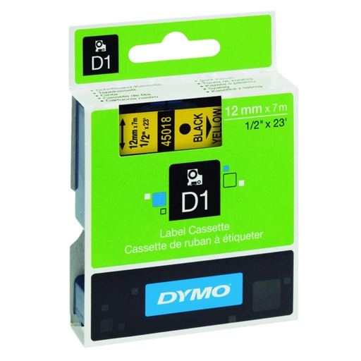 [220299] DYMO D1 (S0720580) · CINTA AUTOADHESIVA NEGRO SOBRE AMARILLO · 12 mm × 7 m 