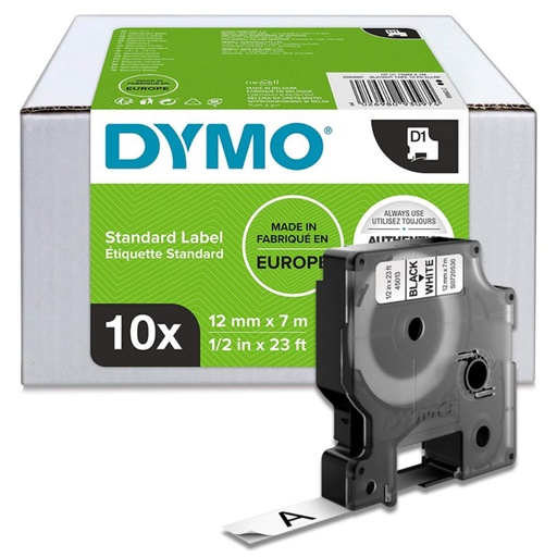[247352] DYMO D1 45013 (S0720530) · CINTA AUTOADHESIVA NEGRO SOBRE BLANCO · 12 mm × 7 m 
