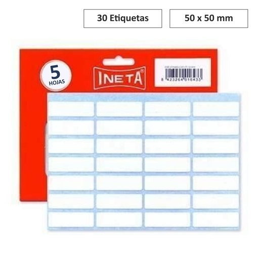 [001307] INETA ETIQUETAS AUTOADHESIVAS 50 X 50 MM | 30 ETIQUETAS (5 HOJAS)