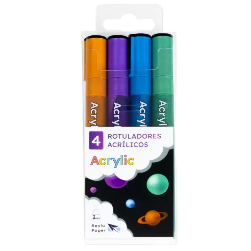 [704344] ROTULADOR RAYLU ACRYLIC ESTUCHE 4 COLORES METAL 2