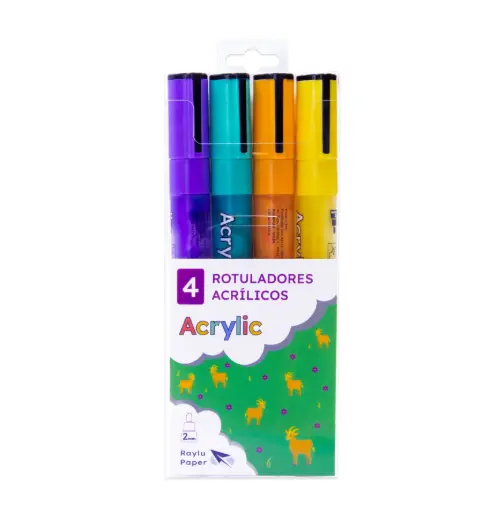 [704342] ROTULADOR RAYLU ACRYLIC – ESTUCHE 4 COLORES NEÓN (AMARILLO, NARANJA, ROJO, ROSA)