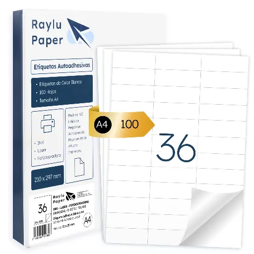 [001535] ETIQUETAS ADHESIVAS A4 RAYLU 70x25MM 33 POR HOJA 100 HOJAS