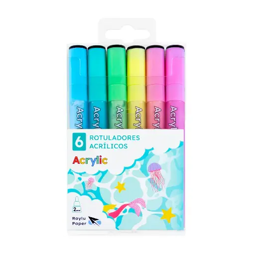 [704345] ROTULADOR RAYLU ACRYLIC ESTUCHE 6 COLORES PASTEL