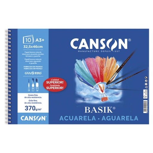 [600067] BLOC ACUARELA GUARRO BASIK A3+ ESPIRAL 370 G/M² – 10 HOJAS