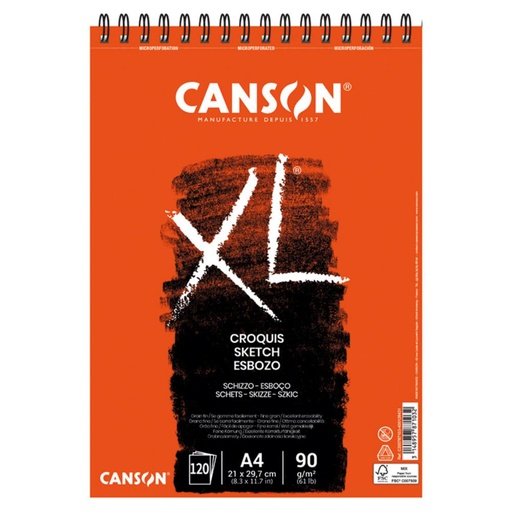 [600418] BLOC CROQUIS CANSON XL A4 90 G/M² – 120 HOJAS, ESPIRAL, MICROPERFORADO, PAPEL MARFIL SIN ÁCIDO