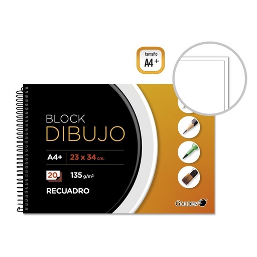 [600283] BLOC DIBUJO GOLDEN A4 135 G/M² ESPIRAL CON RECUADRO (MICROPERFORADO, PAPEL BLANCO)