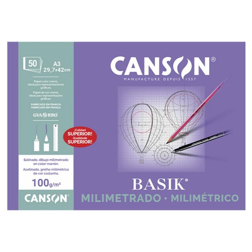 [600204] BLOC MILIMETRADO GUARRO A3 100 G/M² (10 HOJAS, CUADRÍCULA 1 MM) – DIBUJO TÉCNICO Y GEOMETRÍA