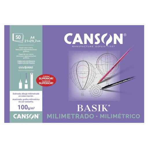 [600203] BLOC MILIMETRADO GUARRO A4 100 G/M² (10 HOJAS, CUADRÍCULA 1 MM) – DIBUJO TÉCNICO Y GEOMETRÍA