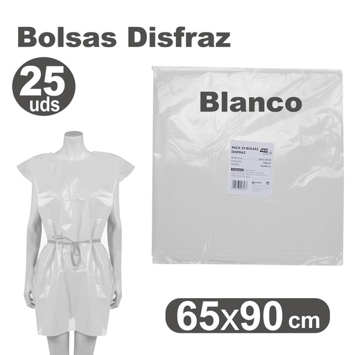 [513016] BOLSA DE DISFRAZ BLANCO 25 UNIDADES 60×90 CM – BOLSAS PARA DISFRACES ESCOLARES Y MANUALIDADES