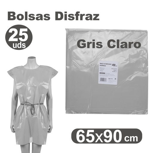 [513017] BOLSA DE DISFRAZ GRIS 25 UNIDADES 60×90 CM – BOLSAS PARA DISFRACES ESCOLARES Y MANUALIDADES