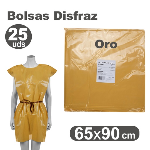 [513015] BOLSA DE DISFRAZ ORO 25 UNIDADES 60×90 CM – BOLSAS PARA DISFRACES ESCOLARES Y MANUALIDADES