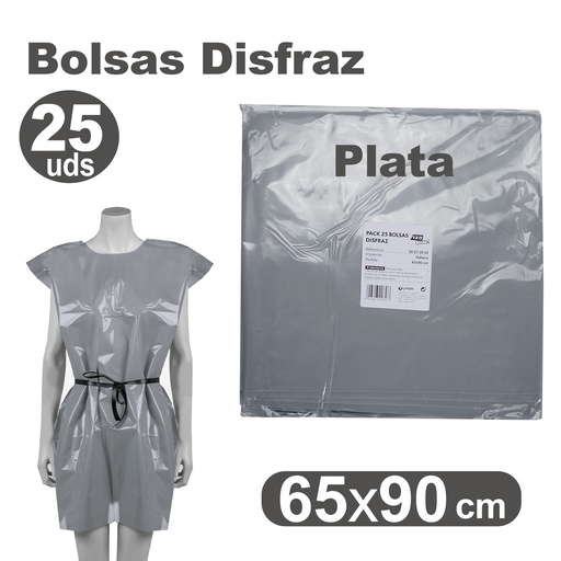 [513018] BOLSA DE DISFRAZ PLATA 25 UNIDADES 60×90 CM – BOLSAS PARA DISFRACES ESCOLARES Y MANUALIDADES