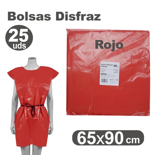 [513011] BOLSA DE DISFRAZ ROJO 25 UNIDADES 60×90 CM – BOLSAS PARA DISFRACES ESCOLARES Y MANUALIDADES
