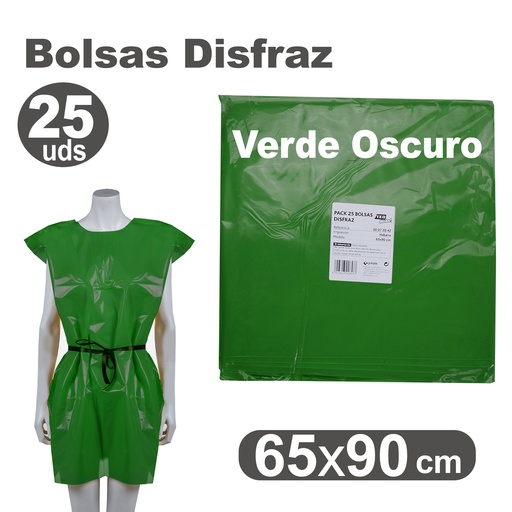 [513005] BOLSA DE DISFRAZ VERDE OSCURO 25 UNIDADES 60×90 CM – BOLSAS PARA DISFRACES ESCOLARES Y MANUALIDADES