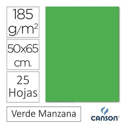 [649925] CARTULINA CANSON IRIS  50 × 65 CM 185 GRAMOS – VERDE MANZANA (PACK 25 HOJAS)