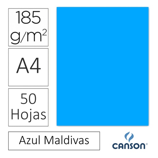 [701141] CARTULINA CANSON IRIS A4 185 GRAMOS – AZUL MALDIVAS (PACK 50 HOJAS)