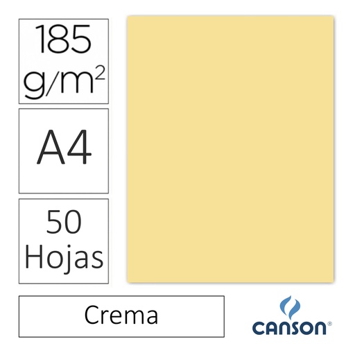 [701221] CARTULINA CANSON IRIS A4 185 GRAMOS – CREMA (PACK 50 HOJAS)