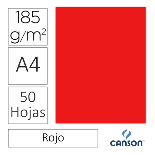[649696] CARTULINA CANSON IRIS A4 185 GRAMOS – ROJO (PACK 50 HOJAS)