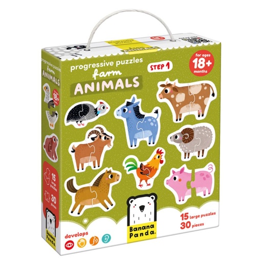[670499] PUZZLE BANANA 5 PUZZLES ANIMALES DE LA GRANJA (2 PIEZAS, +18 MESES)