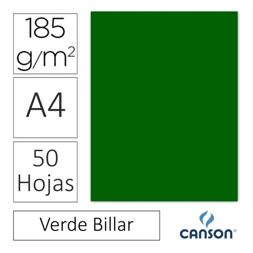 [701381] CARTULINA CANSON IRIS A4 185 GRAMOS – VERDE BILLAR (PACK 50 HOJAS)