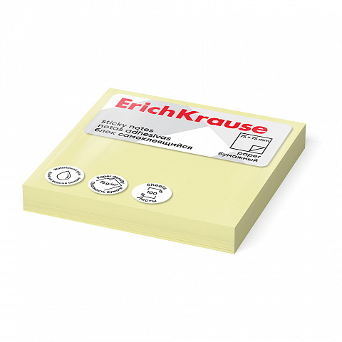 [001206] NOTAS ADHESIVAS 75x75 MM – TACO DE 100 HOJAS AMARILLO PASTEL