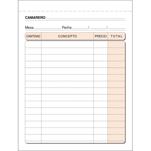 [001406] TALONARIO CAMAREROS 8º NATURAL DUPLICADO AUTOCOPIANTE