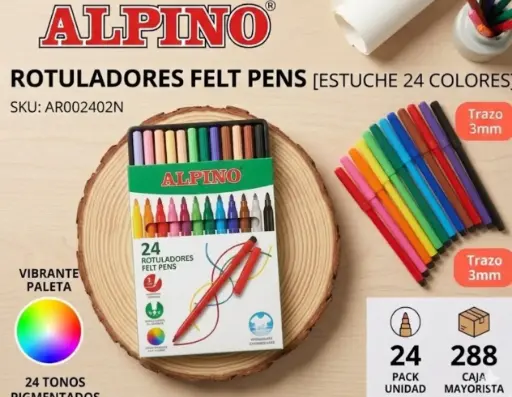 [649833] ROTULADOR ALPINO PUNTA FINA ESTUCHE 24 COLORES