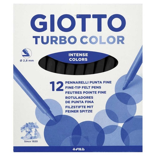 [649256] ROTULADOR GIOTTO TURBO COLOR – 12 UDS UNICOLOR NEGRO– PUNTA BLOQUEADA – LAVABLE