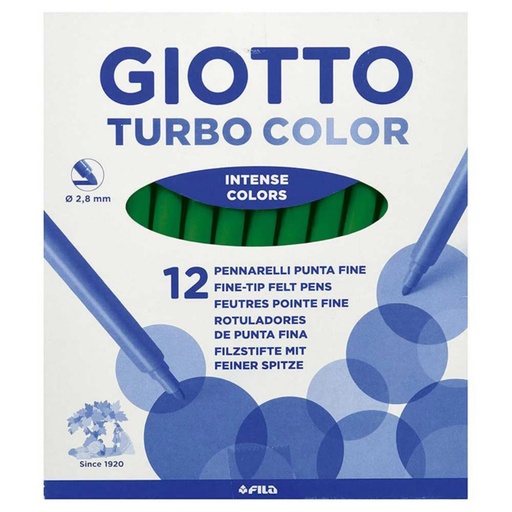 [649251] ROTULADOR GIOTTO TURBO COLOR – 12 UDS UNICOLOR VERDE OSCURO– PUNTA BLOQUEADA – LAVABLE