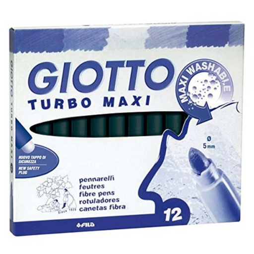 [649241] ROTULADOR GIOTTO TURBO MAXI – 12 UDS UNICOLOR NEGRO– TINTA LAVABLE – PUNTA 5 MM BLOQUEADA
