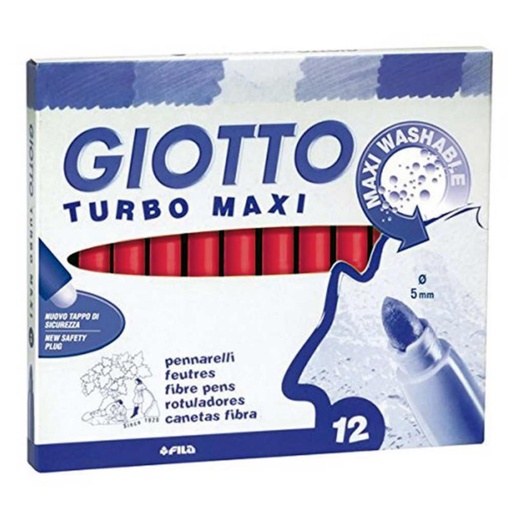 [649232] ROTULADOR GIOTTO TURBO MAXI – 12 UDS UNICOLOR ROJO– TINTA LAVABLE – PUNTA 5 MM BLOQUEADA