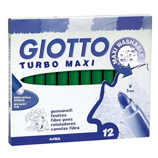 [649236] ROTULADOR GIOTTO TURBO MAXI – 12 UDS UNICOLOR VERDE OSCURO– TINTA LAVABLE – PUNTA 5 MM BLOQUEADA