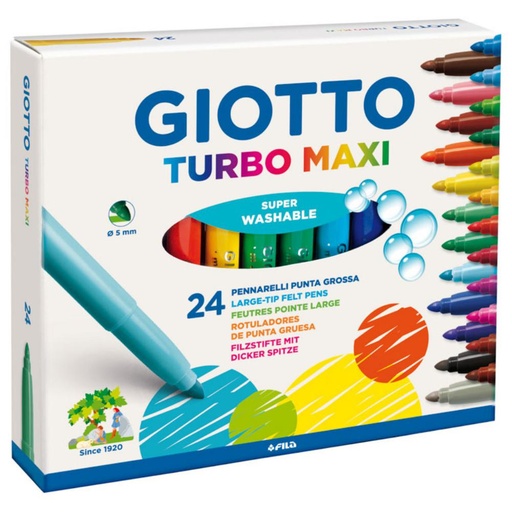 [649978] ROTULADOR GIOTTO TURBO MAXI – CAJA 24 COLORES – PUNTA GRUESA BLOQUEADA